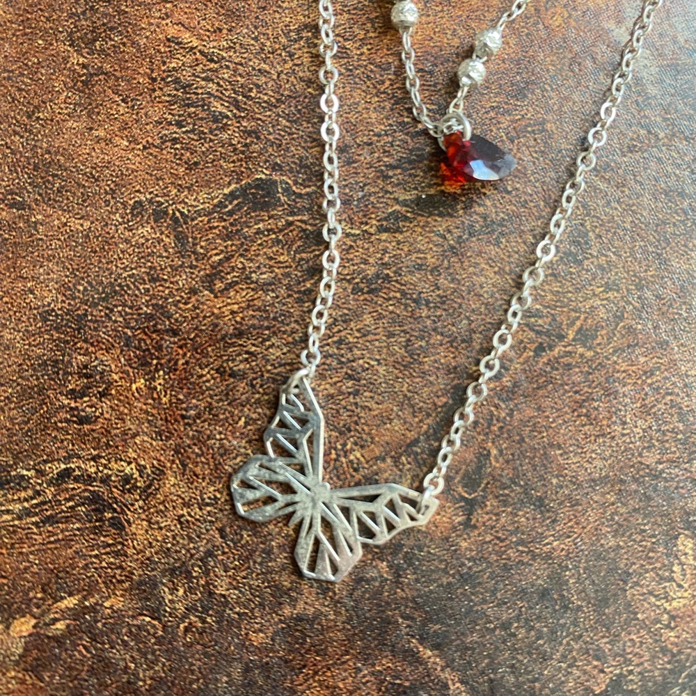 Taxco Silver Necklace with Red Accent